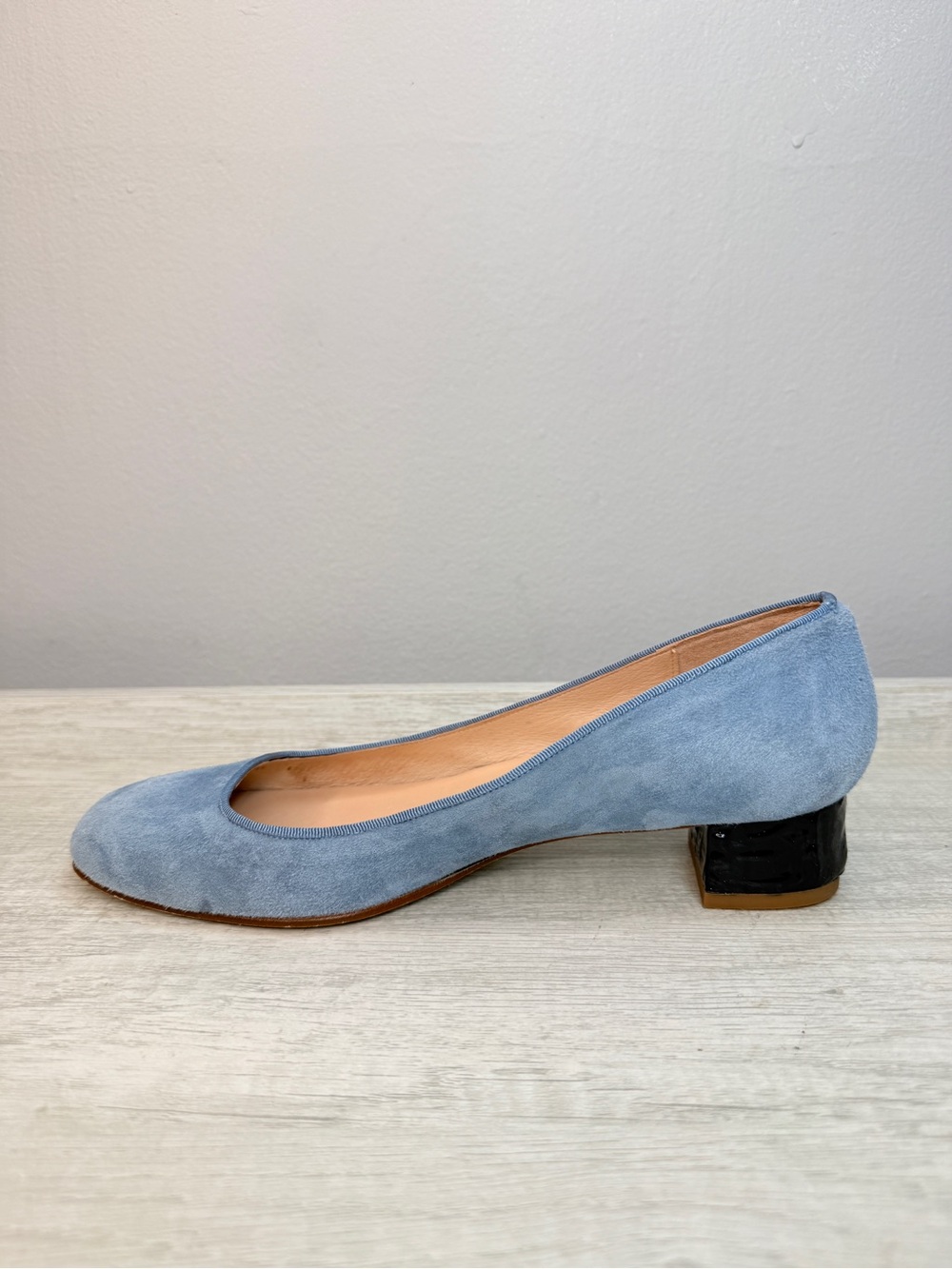 French Sole fs/ny light blue suede black block heel size 6 - Picture 6 of 12